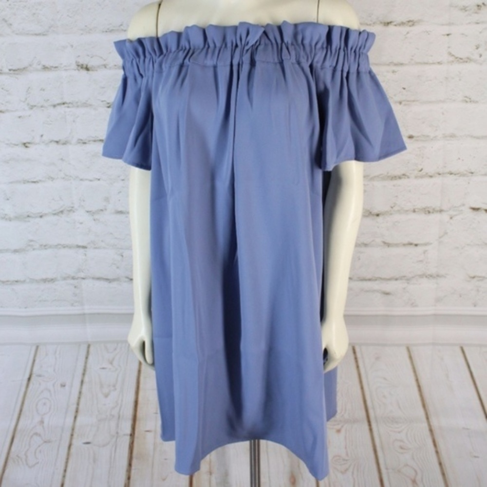 Pleione || Denim Off-The-Shoulder Ruffled Dress